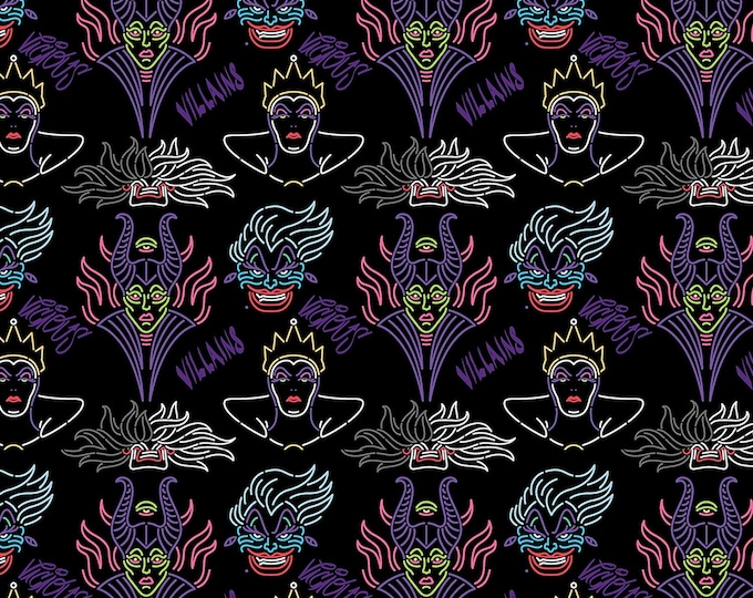 Springs Creative Disney Villains Villain Outline Black Premium Quality 100% Cotton Fabric (SC970BB)