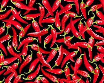 Timeless Treasures Tossed Chili Peppers Southwest Red/Black Premium Quality 100% Cotton Fabric (TT806)