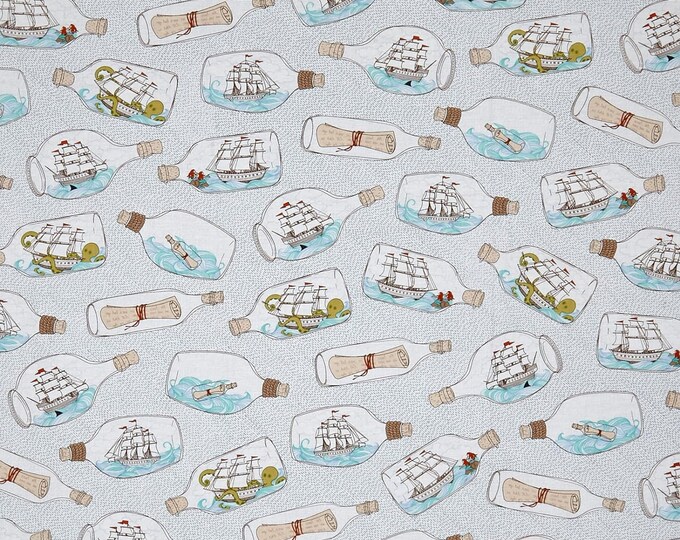 Quilting Treasures In Deep Ship Ships In Bottles White Premium Quality 100% Cotton Fabric (QT750)