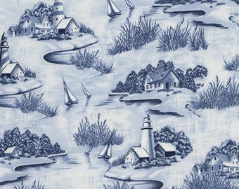 Timeless Treasures Cultural Novelty Fabric Sky Lighthouse Scenic Premium Quality 100% Cotton Fabric (TT71)