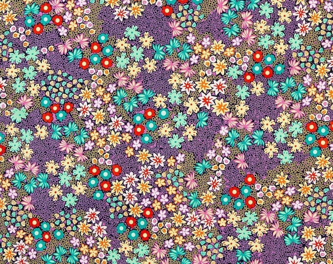 Quilting Treasures Adeline Packed Floral Navy Premium Quality 100% Cotton Fabric (QT1064)