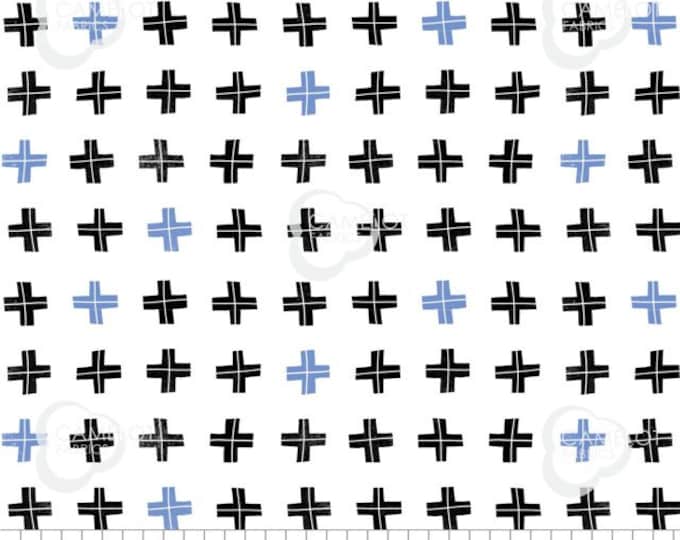 Camelot Fabrics MOD Blocks Geometric Plus White and Blue Premium Quality 100% Cotton Fabric (CA1223)