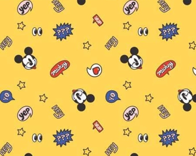 Camelot Fabrics Disney Mickey Tiny Interactions Yellow Premium Quality 100% Cotton Fabric (CA207KK)