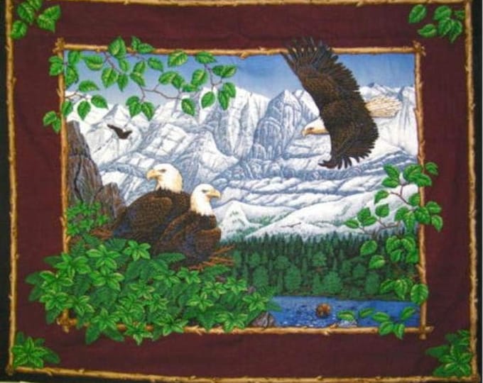 Springs Creative Patriotic Eagles Overlook Snow Mountains Wall Hanging 35" Panel 100% cotton 43" wide fabric Sold by the Panel (SC1026)