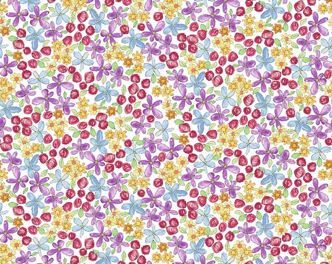 Quilting Treasures Shop Hop Packed Flowers White Premium Quality 100% Cotton Fabric (QT1069)
