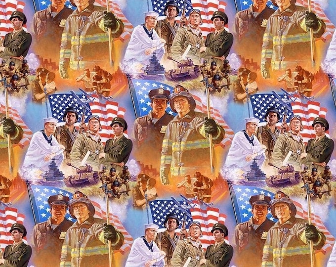 David Textiles Pride & Courage Military Heroes American Digital Premium Quality 100% Cotton Fabric (DA107)
