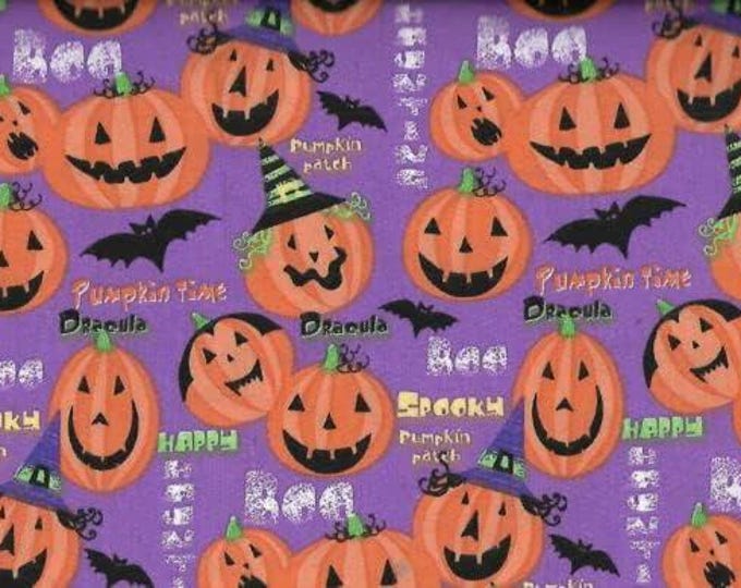 Timeless Treasures Happy Halloween Pumpkins in Purple Premium Quality 100% Cotton Fabric (TT623CC)