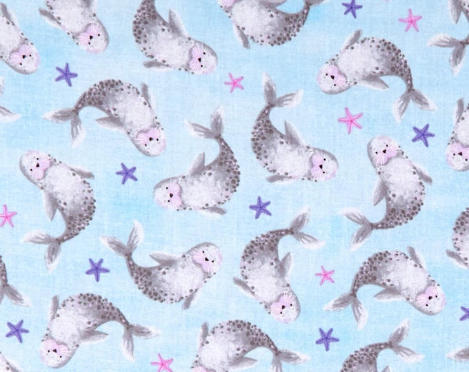 Timeless Treasures Meow-Maids Seals & Starfish Arctic Premium Quality 100% Cotton Fabric (TT735)