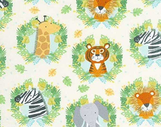 Timeless Treasures Jungle Animal Heads Cream Premium Quality 100% Cotton Fabric (TT707)