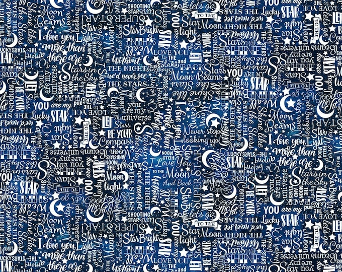 Timeless Treasures Nursery Star Text Blue Premium Quality 100% Cotton Fabric (TT1266KK)