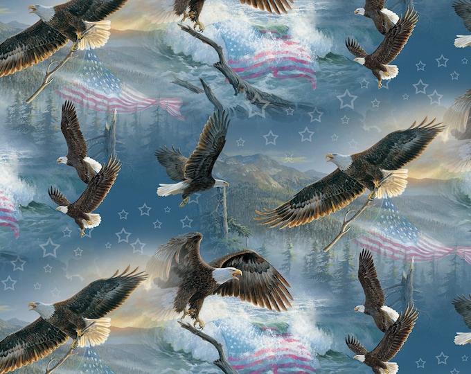 David Textiles American Patriotic Flying with Stars & Stripes Premium Quality 100% Cotton Fabric by The Yard. (DA11XX)
