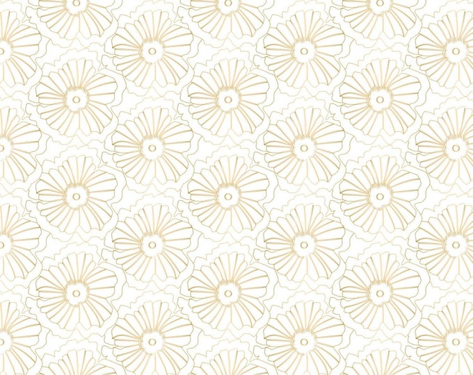 Camelot Fabrics Up, Up, and Away Blossoms White and Gold Premium Quality 100% Cotton Fabric (CA1214)