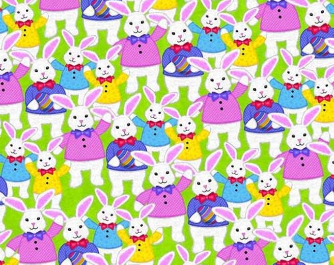 Studio E Hello Spring! Green Easter Rabbits Premium Quality 100% Cotton Fabric (M674)