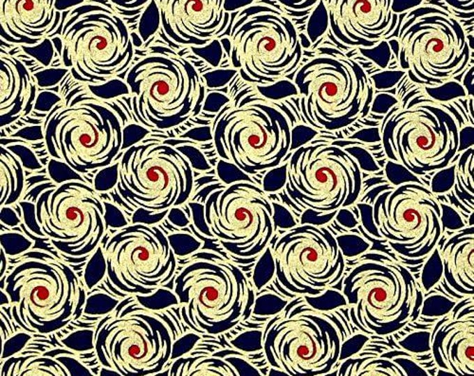 Timeless Treasures Charleston Metallic Glamour Nav Premium Quality 100% Cotton Fabric (TT392)