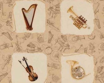 Timeless Treasures Novelty Musical Instruments Panel - 24, Premium Quality 100% Cotton Fabric by the Panel (TT813)
