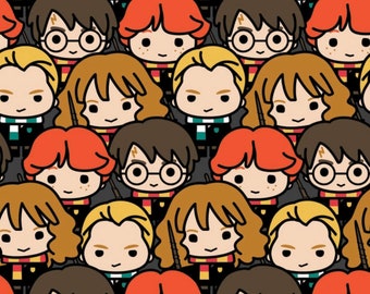 Camelot Fabrics Harry Potter Fabric Kawaii Characters Stacked Premium Quality 100% Cotton Fabric (CA1115)