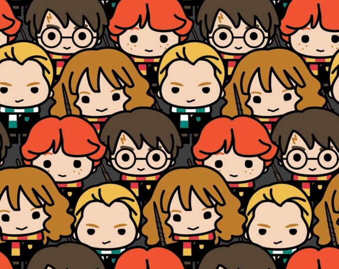 Camelot Fabrics Harry Potter Fabric Kawaii Characters Stacked Premium Quality 100% Cotton Fabric (CA1115)