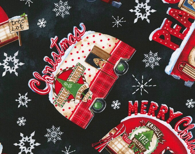 Timeless Treasures North Pole Tossed Plaid Cars Black Quilt Fabric, Black