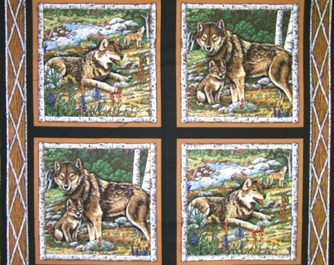 Springs Creative Wolves in The Wild Blocks 35x43in. Panel 100% Cotton Sold by The Panel. (SC990)