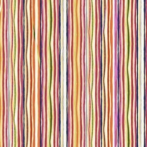 May include: A colorful fabric with a striped pattern. The stripes are made up of different colors, including red, orange, yellow, green, blue, and purple. The stripes are wavy and have a slightly textured look.