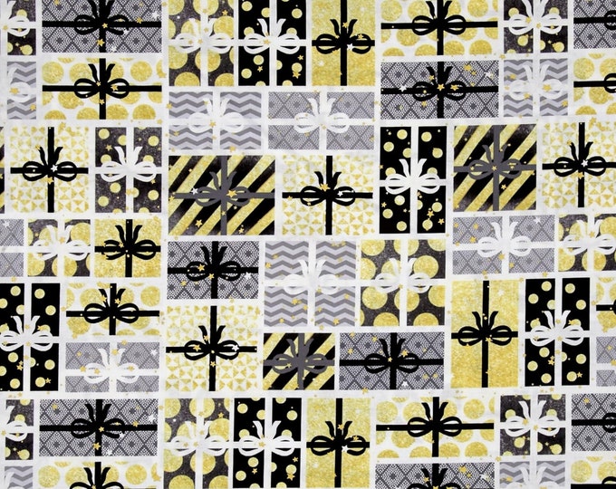 Quilting Treasures All That Glitters Metallic Gift Patch White Premium Quality 100% Cotton Fabric (QT376)