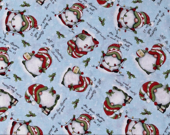 Springs Creative Christmas Gnomes Holidays Winter Gnome for Christmas Blue Premium Quality 100% Cotton Fabric (SC104XX)