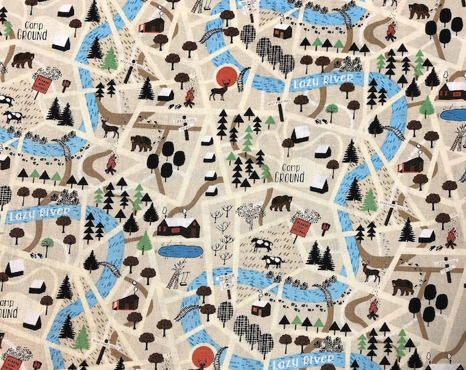 Timeless Treasures Lazy River Map Premium Quality 100% Cotton Fabric (TT1030)