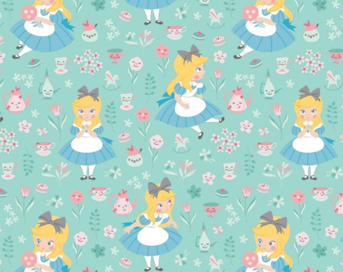 Camelot Fabrics Disney Alice in Wonderland in a World of My Own Turquoise Premium Quality 100% Cotton Fabric (CA1442KK)