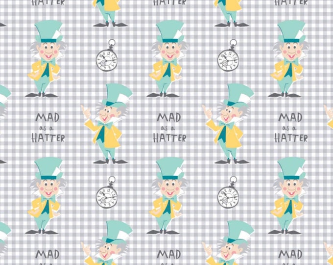 Camelot Fabrics Disney Alice in Wonderland Mad as a Hatter Grey Premium Quality 100% Cotton Fabric (CA1447KK)