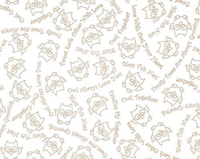 Quilting Treasures Family Owl Sketch & Words Brown/White Premium Quality 100% Cotton Fabric (QT294)
