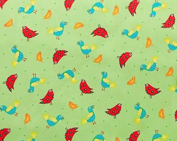 Quilting Treasures On The Road Birds Lite Green Premium Quality 100% Cotton Fabric (QT355AA)