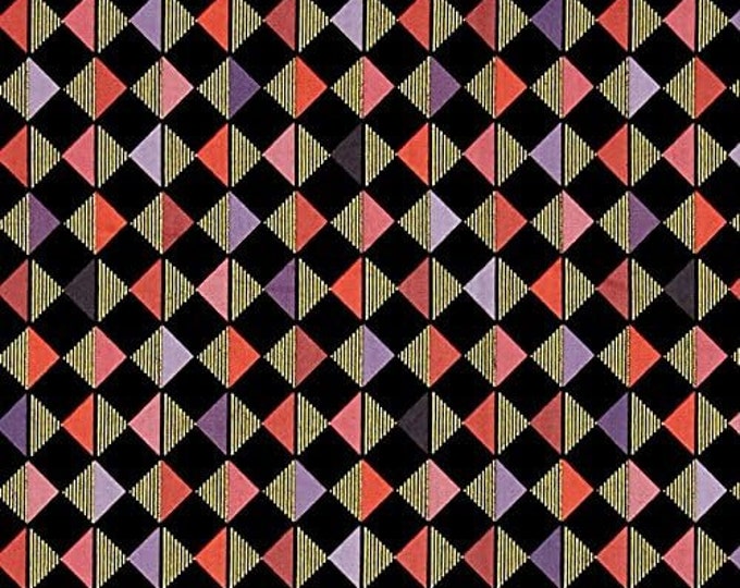 Quilting Treasures Bellisima Diamond Geo Metallic Black, Gold/Red/Black Premium Quality 100% Cotton Fabric (QT913)