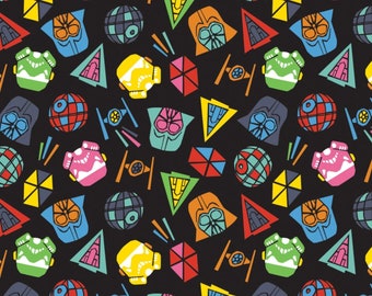 Camelot Fabrics Star Wars Icons Tossed Black/Multicolor Premium Quality 100% Cotton Fabric (CA1485KK)