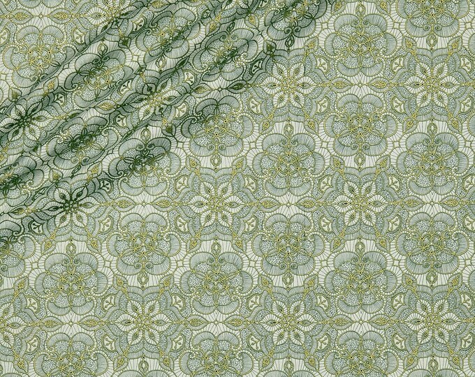 Quilting Treasures Basics Luminous Lace Medallion Blender Metallic Cream/Forest (NOT ACTUAL LACE) Premium Quality 100% Cotton Fabric (QT945)