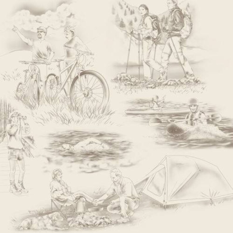 QT13 Our National Parks Toile Cream Quilting Treasures premium 100/% Cotton Fabric