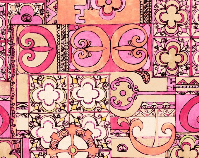 Quilting Treasures Aziza Stained Glass Geo Pink Premium Quality 100% Cotton Fabric (QT859)