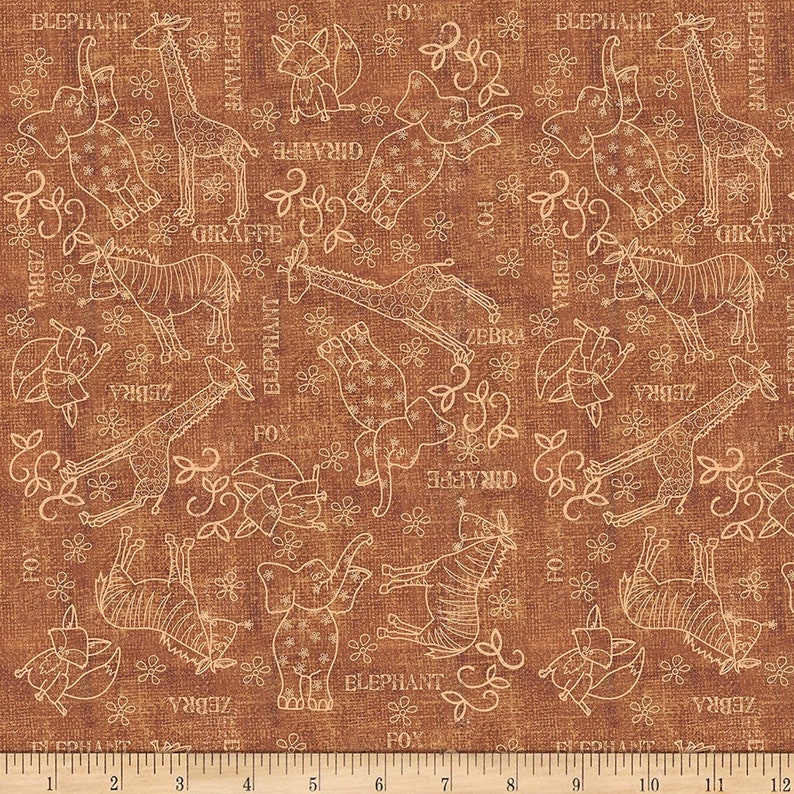 Wild things Animal Sketches Quilting Treasures Fabrics 100/% cotton Fabric by the yard QT847