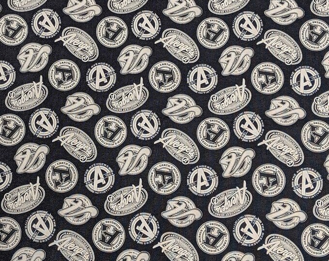 Camelot Fabrics Avengers - Tossed Logos Premium Quality 100% Cotton Fabric (CA1088KK)