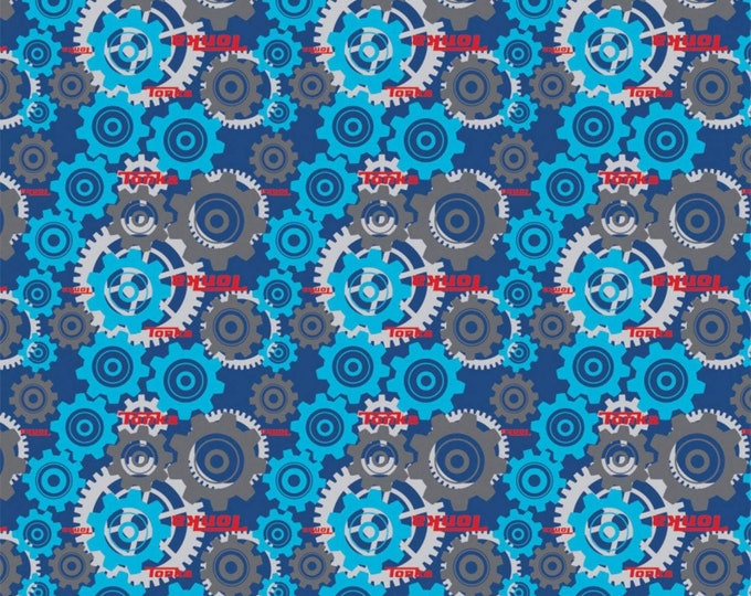 Camelot Fabrics Tonka Truck Fabric Gears in Blue Premium Quality 100% Cotton Fabric (CA1296KK)
