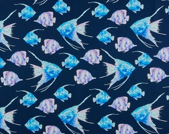 Fabric Traditions Watercolor Fish Multi Premium Quality 100% Cotton Fabric (M655)