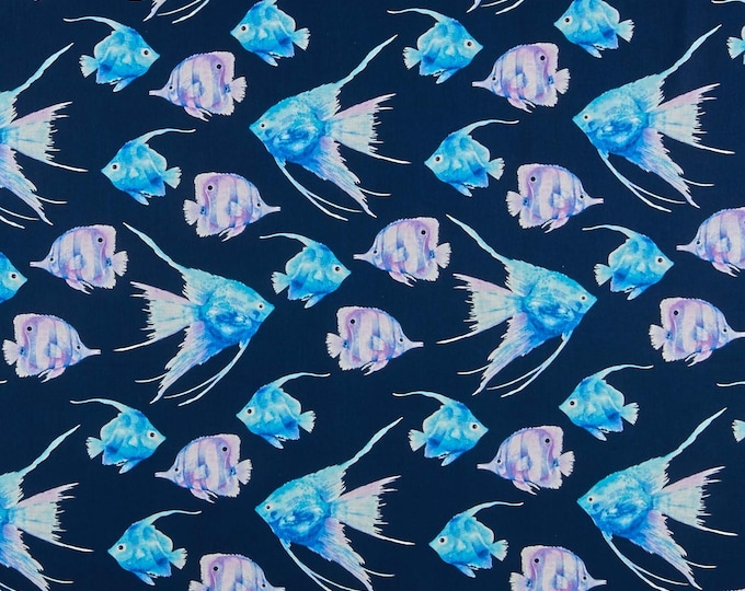 Fabric Traditions Watercolor Fish Multi Premium Quality 100% Cotton Fabric (M655)