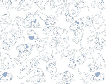Puede incluir: Un patrón sin costuras que presenta un diseño repetitivo de cachorros dálmatas azules en varias poses sobre un fondo blanco.