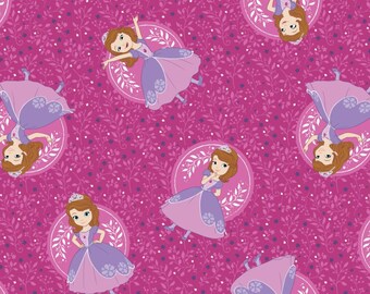 Camelot Fabrics Disney Sofia the First Poses in Fuchsia Premium Quality 100% Cotton Fabric (CA755)