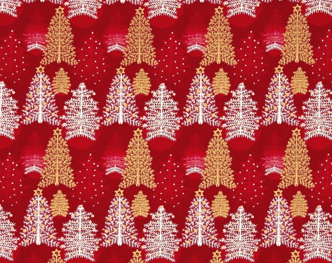 Fabri-Quilt Seasons Greetings Trees Metallic Premium Quality 100% Cotton Fabric (FQ173)