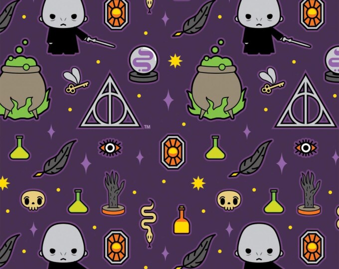 Camelot Fabrics Harry Potter Halloween Kawaii Dark Arts Purple Premium Quality 100% Cotton Fabric (CA1366KK)