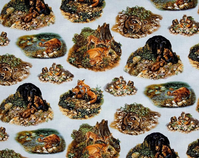 Elizabeth's Studio Quilt Fabric Woodland Families Scenic Blue Premium Quality 100% Cotton Fabric (ES379)