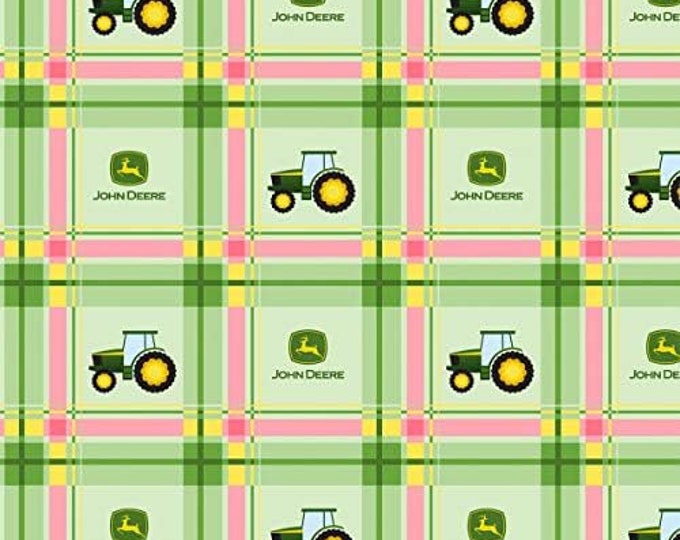 Springs Creative John Deere Tractors Grid Premium Quality 100% Cotton Fabric (SC1479)