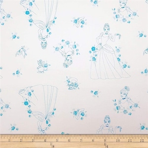 Camelot Fabrics Disney Forever Princess Cinderella Toile Blue Premium Quality 100% Cotton Fabric (CA1029)