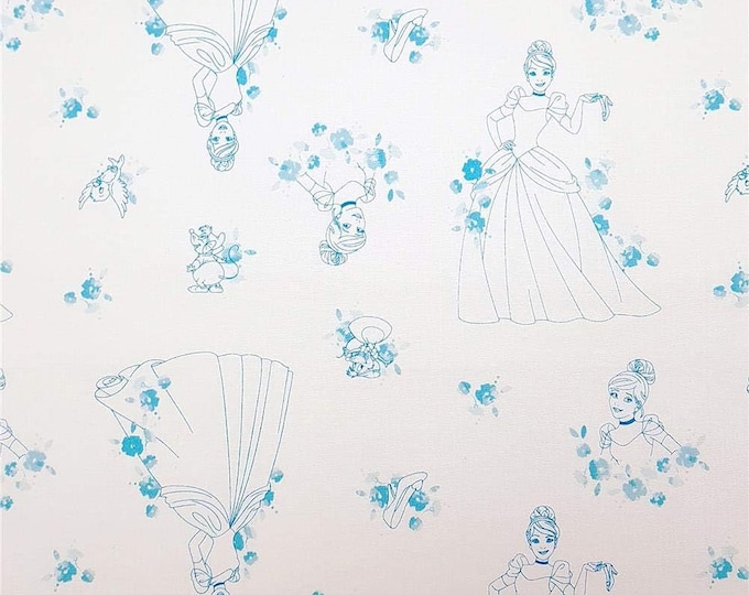 Camelot Fabrics Disney Forever Princess Cinderella Toile Blue Premium Quality 100% Cotton Fabric (CA1029)