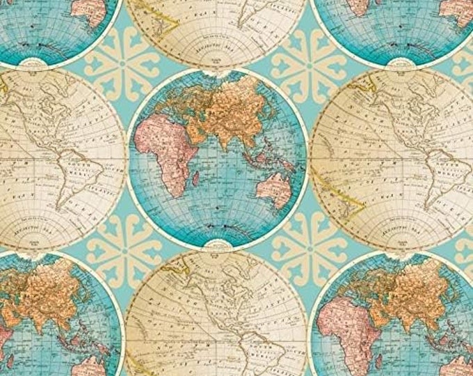 David Textiles Vintage World Globes Premium Quality 100% Cotton Fabric (DA93)